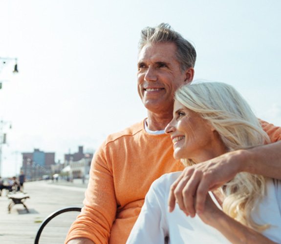 Couple smiling with dentures in Naperville 