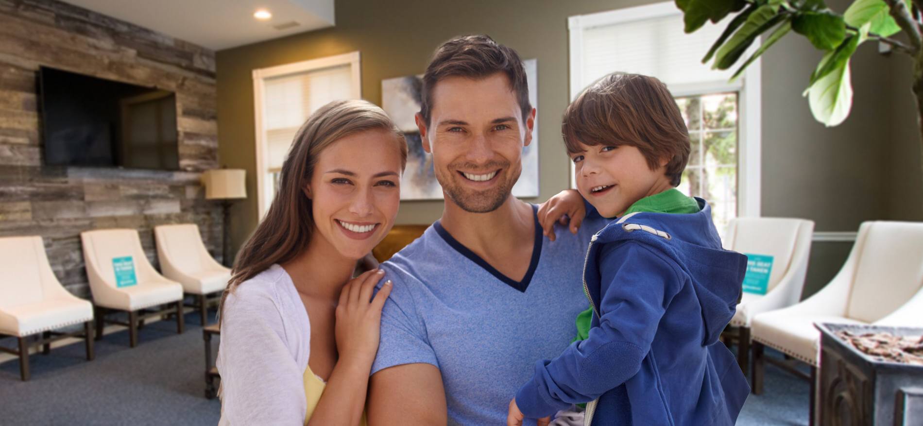 Mother father and child with healthy smiles after visiting their dentist in Naperville