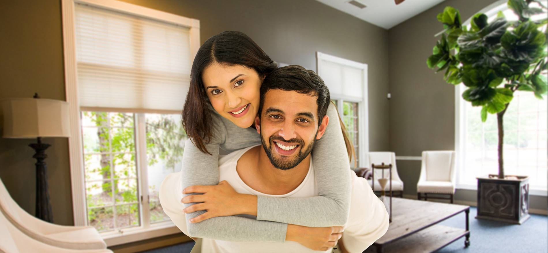 Man and woman with healthy smile after dental services