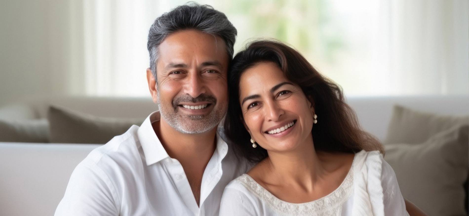Man and woman with healthy smile after dental services
